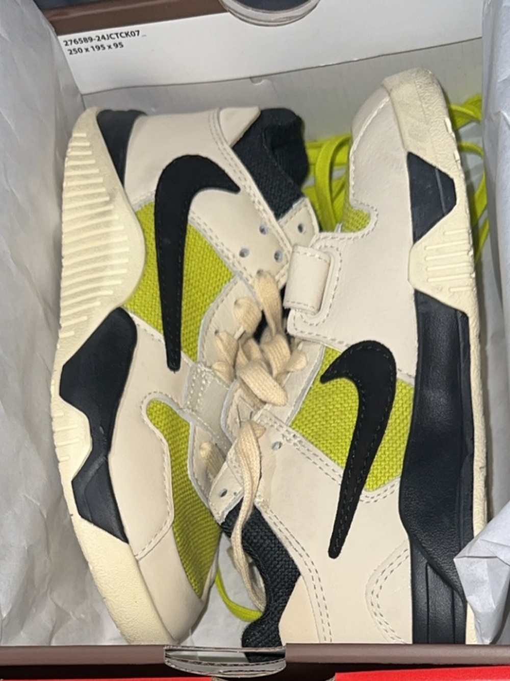 Nike Kids Cream and Lime Low-Top Sneakers with Black Swoosh